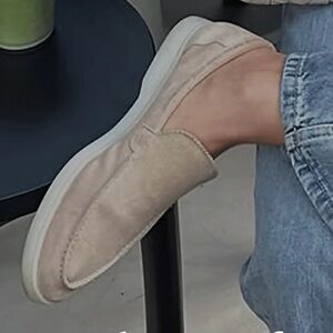 Back to work, Tan Loafers Slip-Ons with Soft Suede Upper and Flat Sole